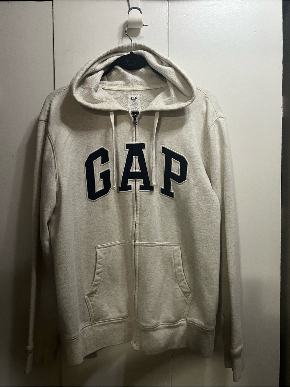GAP Beige Zip Hoodie with Navy Logo